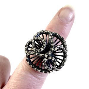 Avon Size 10 Diamonesque Scroll Filigree Style Cocktail Ring Silver Tone